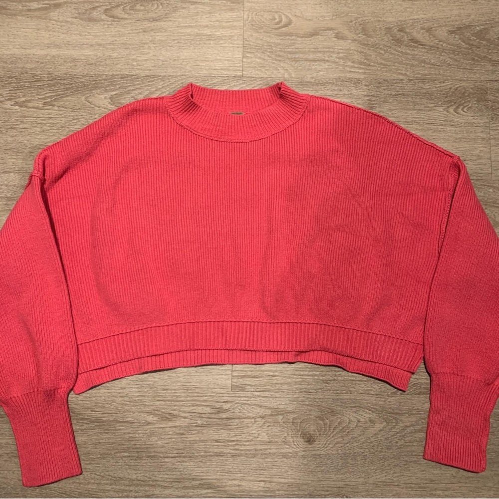 Free People Pink Easy Street Cropped Mock Neck Sweater Size M